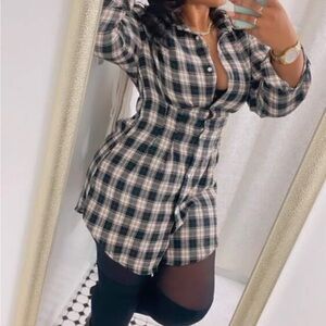 SHEIN SXY Plaid Print Drop Shoulder Shirt Dress Without Bag